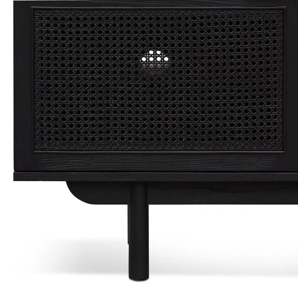 Veyon ELM Black Entertainment TV Unit with Natural Rattan Doors