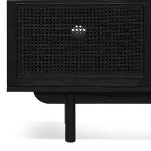 Veyon ELM Black Entertainment TV Unit with Natural Rattan Doors