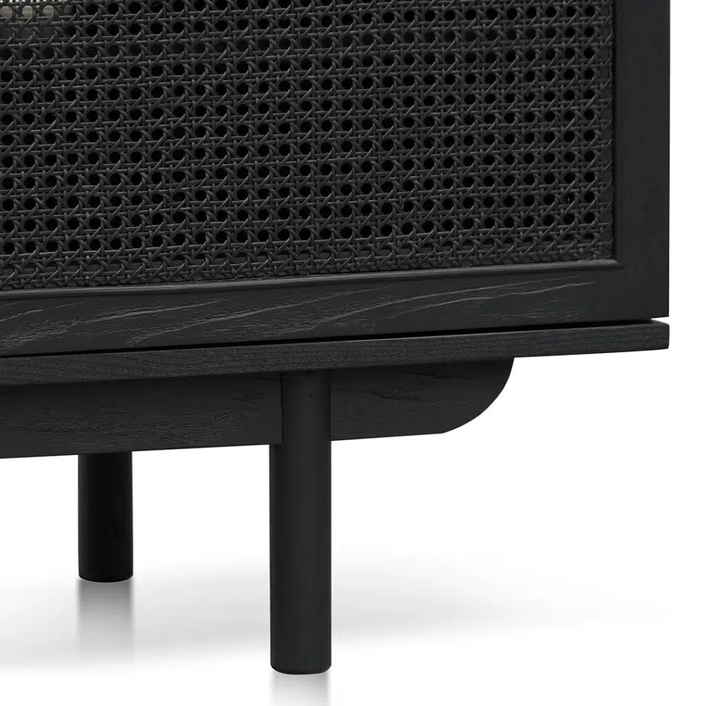 Veyon 1.7m Black ELM Entertainment TV with Natural Rattan Doors