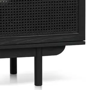 Veyon 1.7m Black ELM Entertainment TV with Natural Rattan Doors