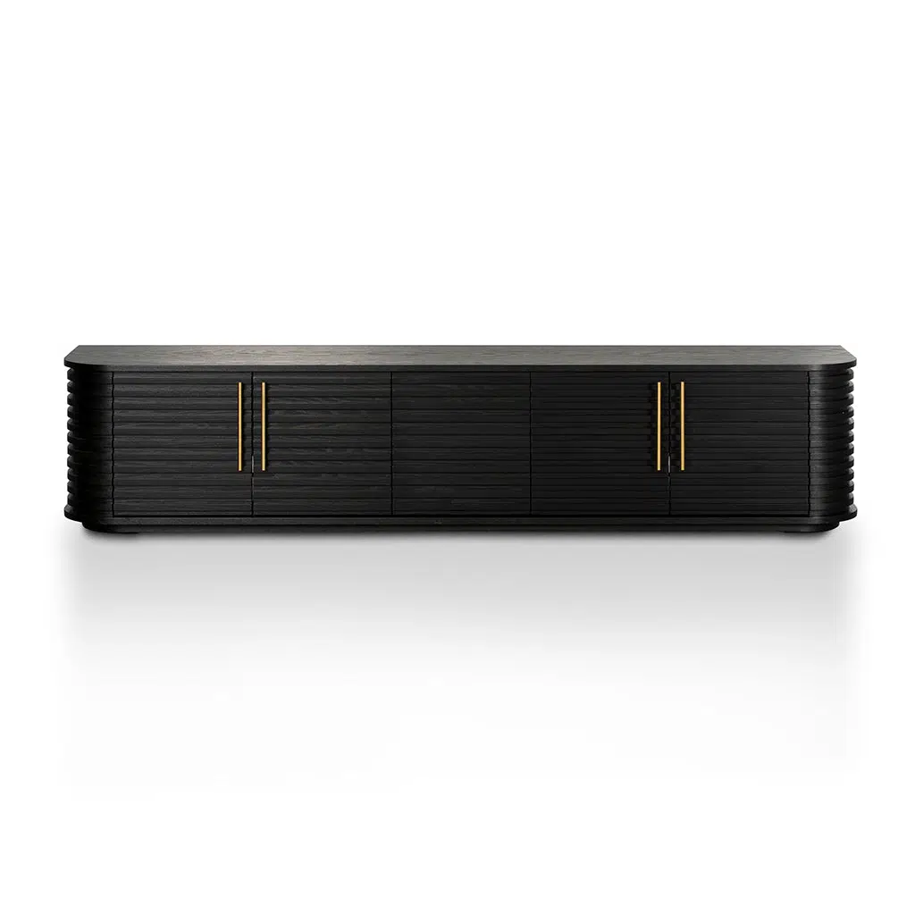 Mylen 2.3m TV Entertainment Unit – Textured Espresso Black, Storage, Cable Management, Ready to Use