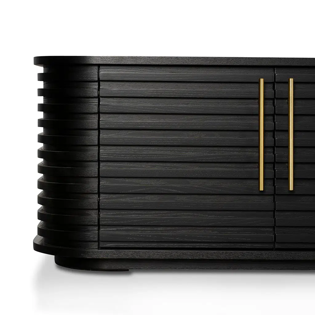 Mylen 2.3m TV Entertainment Unit Textured Espresso Black Engineered Wood & Oak Veneer Spacious Storage