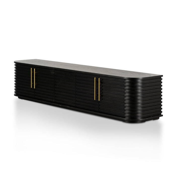 Elegant Textured Espresso Black TV Entertainment Unit with Storage and Cable Management