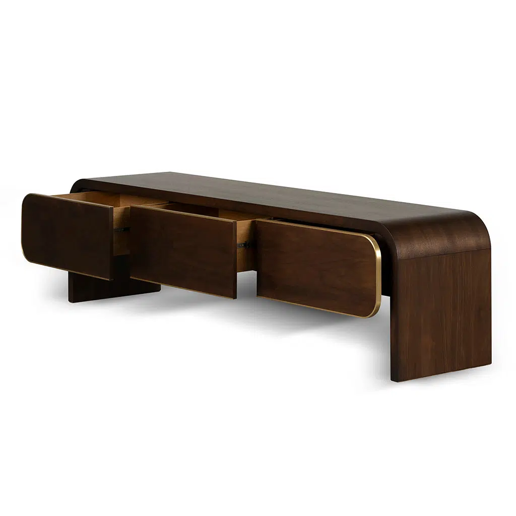 Wylon TV Entertainment Unit Walnut Modern Design Brass Linings