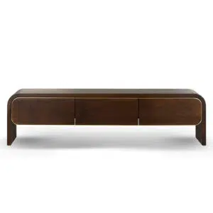 Wylon 2m TV Entertainment Unit in Walnut with Gold Edges and Minimalist Design