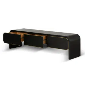 Viven 2m TV Entertainment Unit - Textured Espresso Black with Gold Accents, Engineered Wood, Fully Assembled