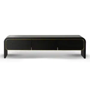Viven 2m TV Entertainment Unit - Textured Espresso Black with Gold Accents & Durable Wood Construction