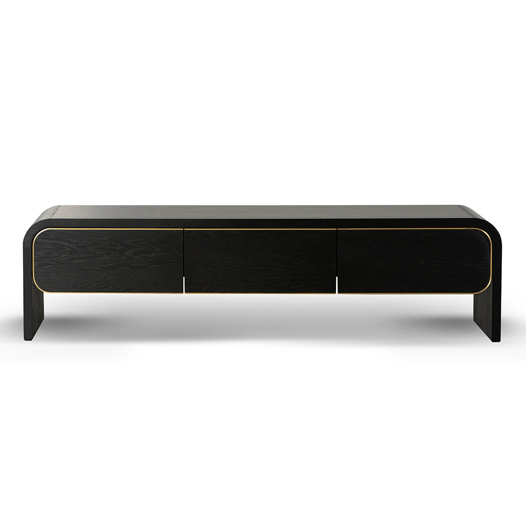 Viven 2m TV Entertainment Unit - Textured Espresso Black with Gold Accents & Durable Wood Construction