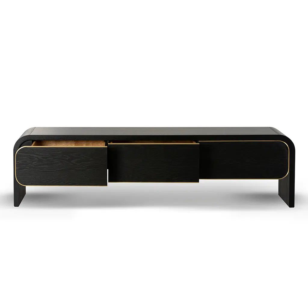 Viven 2m TV Entertainment Unit Textured Espresso Black with Gold Accents