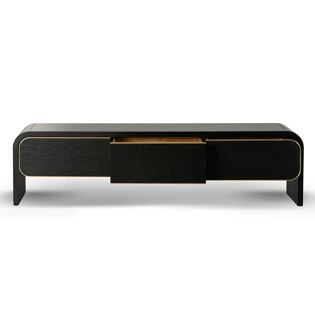 Viven 2m TV Entertainment Unit Textured Espresso Black with Gold Accents