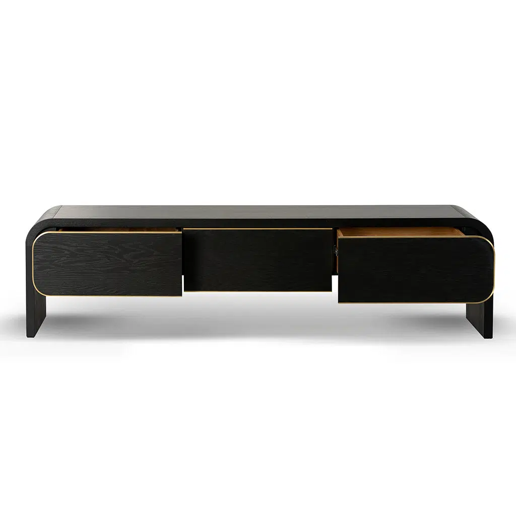 Viven 2m TV Entertainment Unit – Textured Espresso Black, Gold-Lined, Engineered Wood