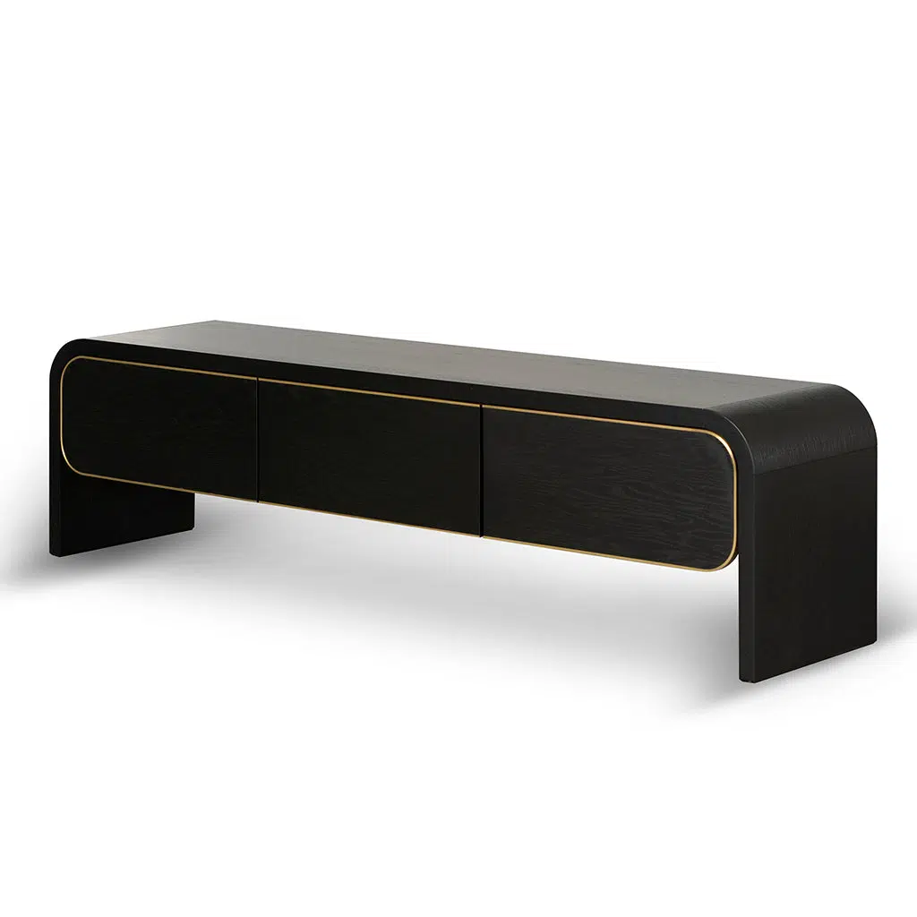 Viven 2m TV Entertainment Unit Textured Espresso Black, Gold & Walnut Veneer