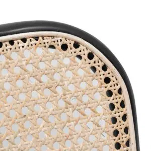 Modern Coastal Black Dining Chair Set of 2 with PU Leather and Rattan Backrest