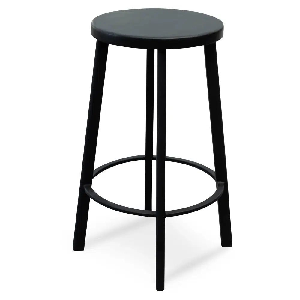 Rumae 65cm Black Bar Stool – Timber Seat & Frame (Set of 2)