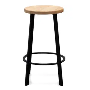 Enoe 65cm Bar Stool Natural Timber Seat Black Frame Set of 2