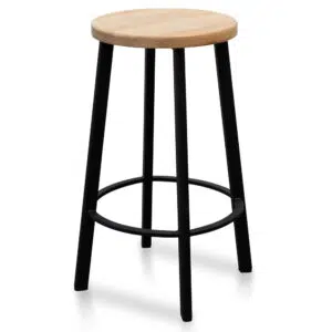 Enoe 65cm Bar Stool Natural Timber Seat Black Frame Kitchen Dining