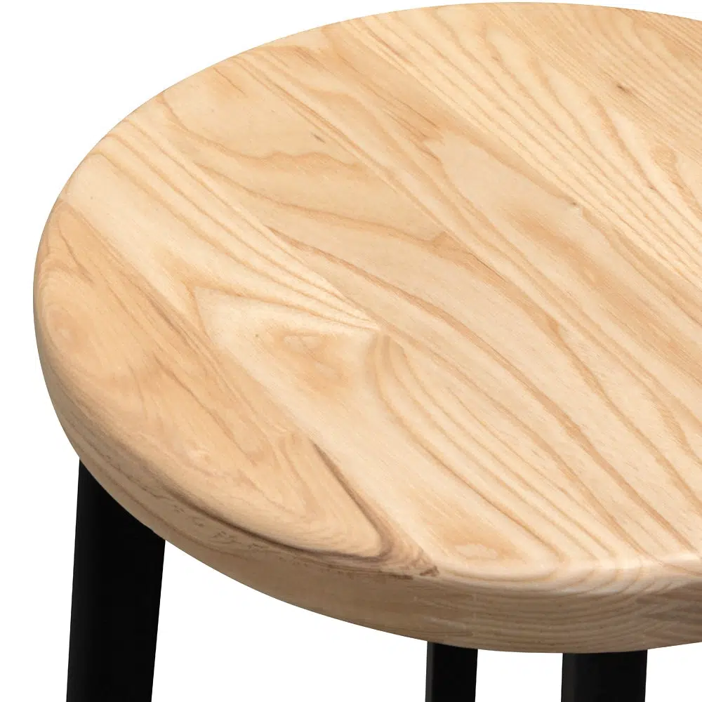 65cm Bar Stool Natural Timber Seat Black Frame Set of 2