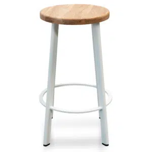 Loni 65cm Bar Stool Natural Timber Seat White Frame Set of 2 Coastal Style