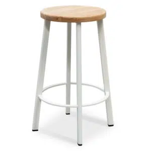 Loni 65cm Bar Stool - Natural Timber Seat & White Frame (Set of 2)