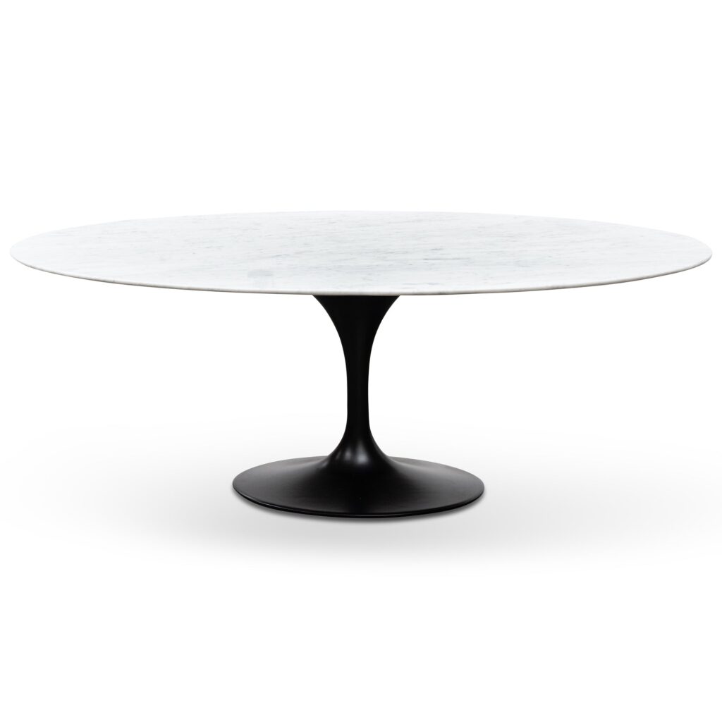 Oval Marble Dining Table with Black Base - 2m Polished Stone Top