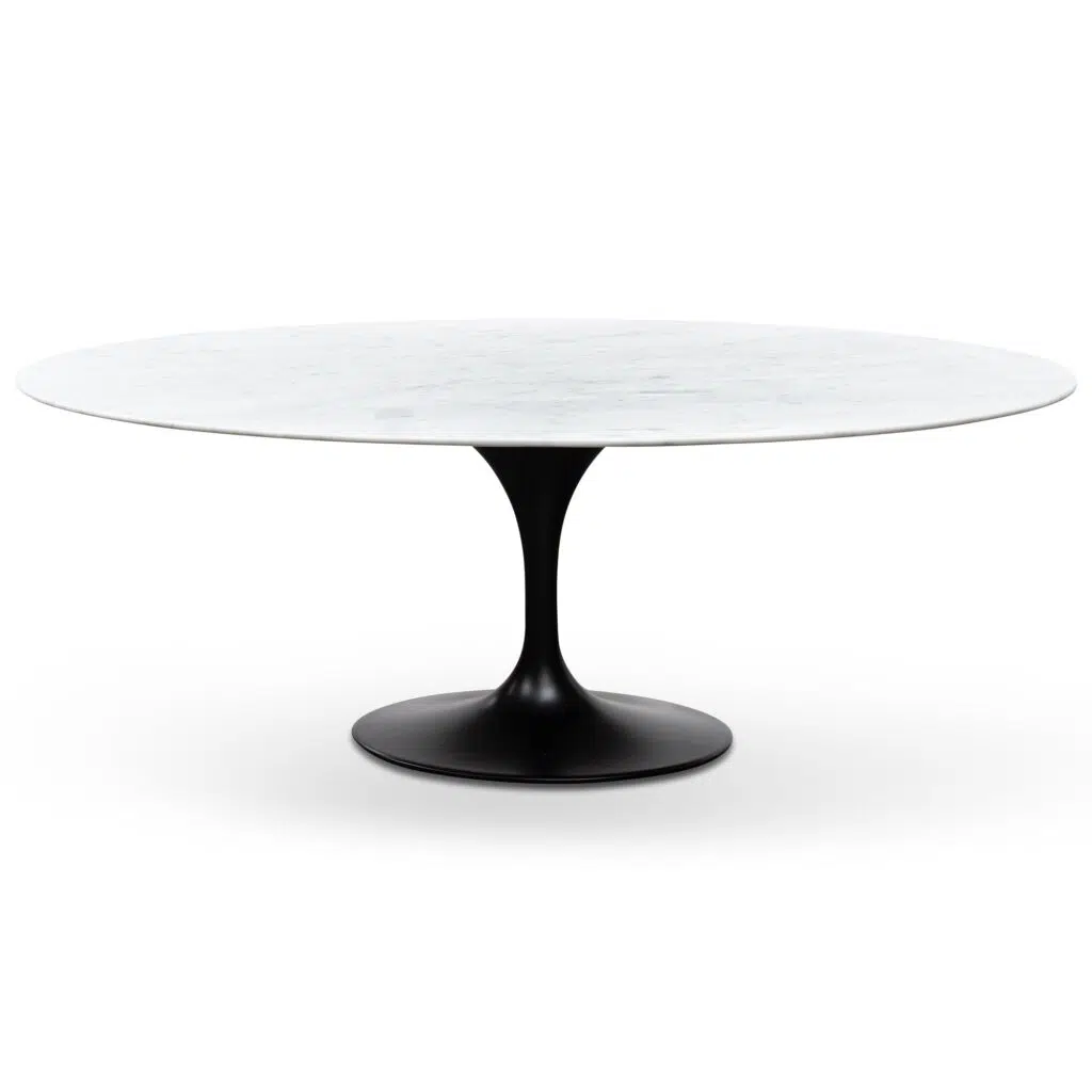 Oval Marble Dining Table with Black Base - 2m Polished Stone Top