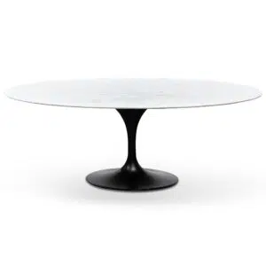 Oval Marble Dining Table with Black Base - 2m Polished Stone Top
