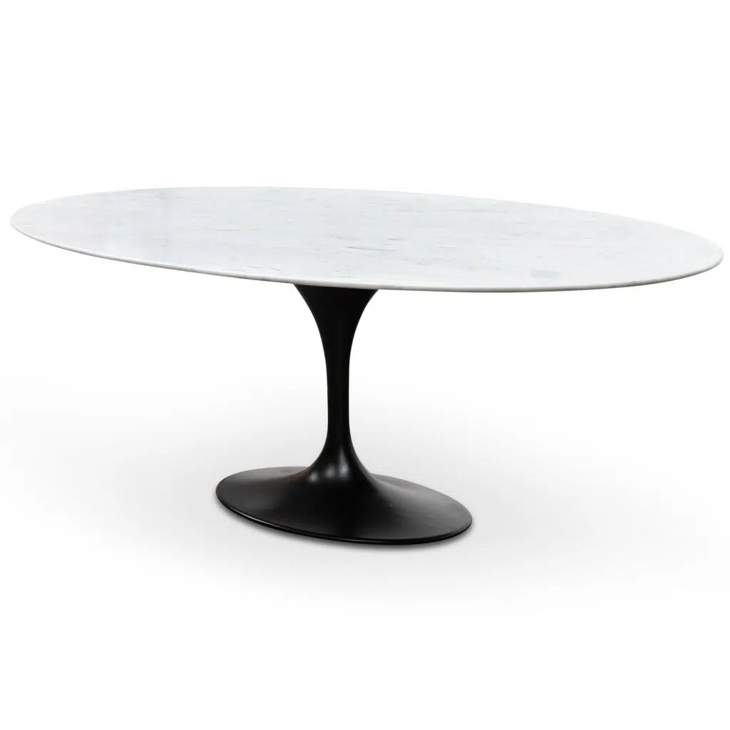 Firae Oval 2m Marble Dining Table with Black Base