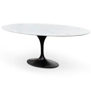 Firae Oval 2m Marble Dining Table with Black Base
