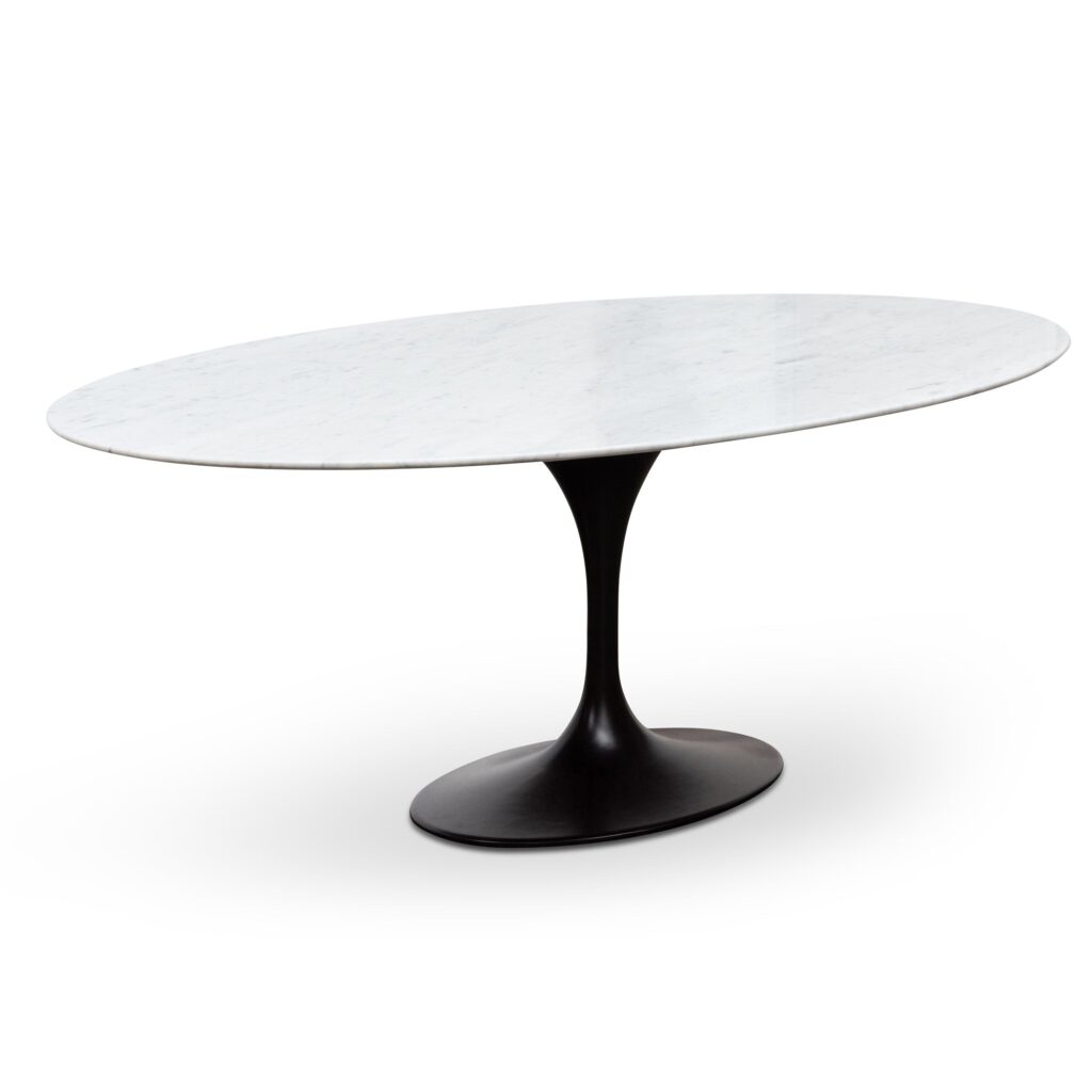Firae Oval 2m Marble Dining Table - Black Base Natural Stone Top