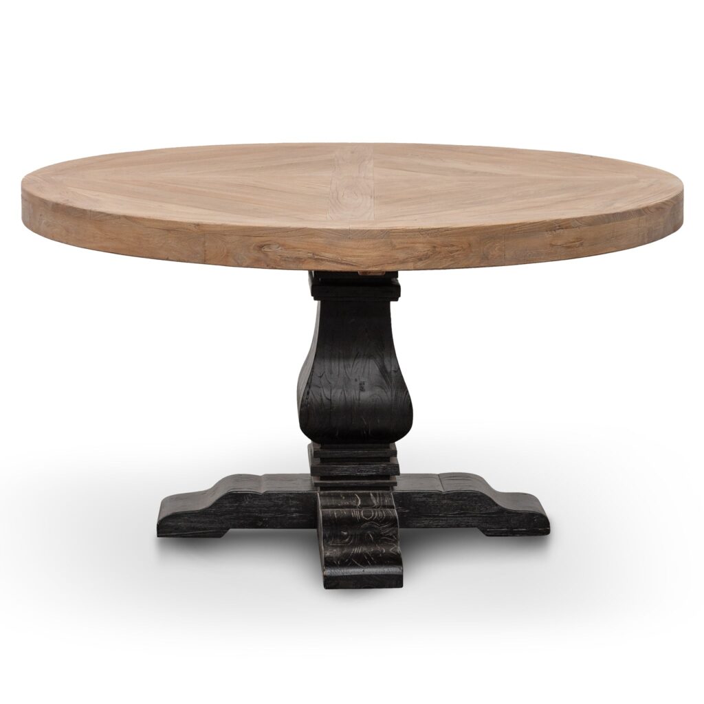 Natural Round Dining Table with Black Base