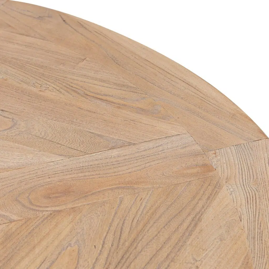 Natural Round Dining Table Black Base Reclaimed Elm