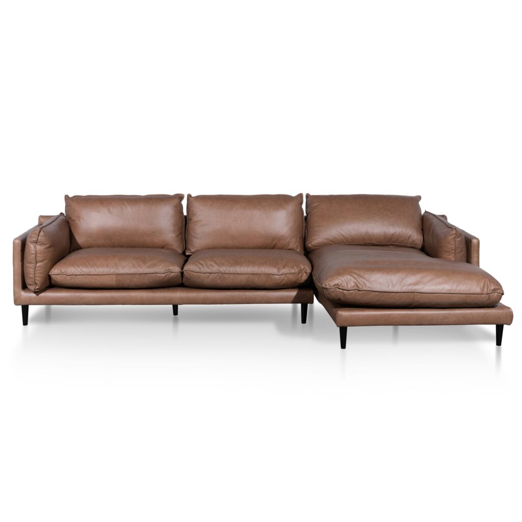 4-seater right chaise leather sofa saddle brown vintage