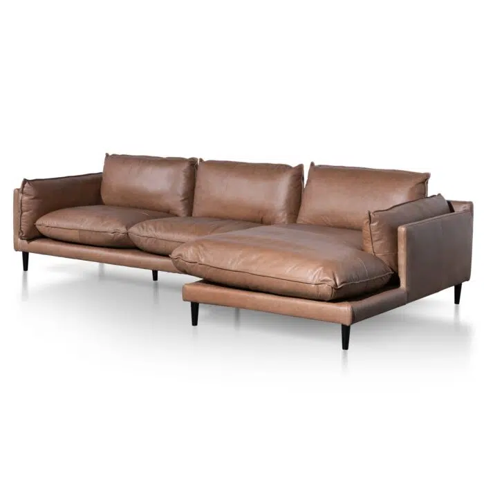 Miles 4 Seater Right Chaise Leather Sofa – Saddle Brown (Last One)