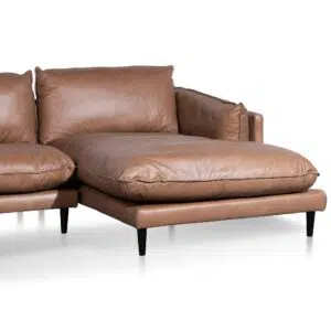 Miles 4 Seater Right Chaise Saddle Brown Leather Sofa