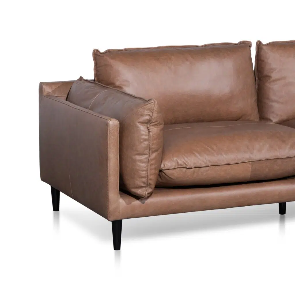 Miles 4-Seater Right Chaise Leather Sofa Saddle Brown
