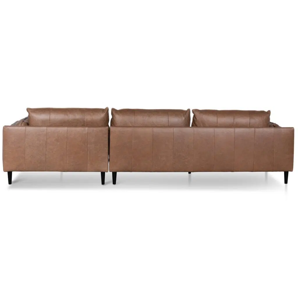 Vintage Saddle Brown Leather Right Chaise Sofa