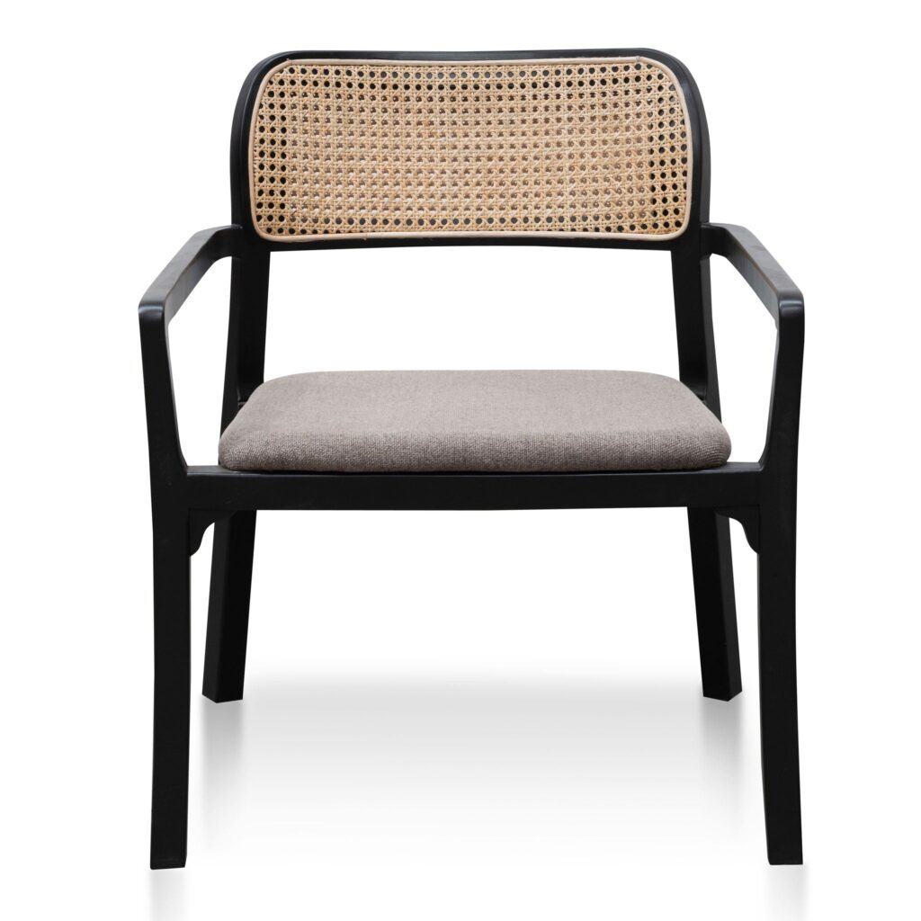 Nima Fabric Armchair Caramel Grey Black Legs Modern Coastal Design
