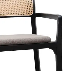 Nima Fabric Armchair Caramel Grey Black Legs Modern Coastal