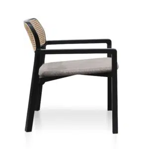 Caramel Grey Fabric Armchair with Black Legs