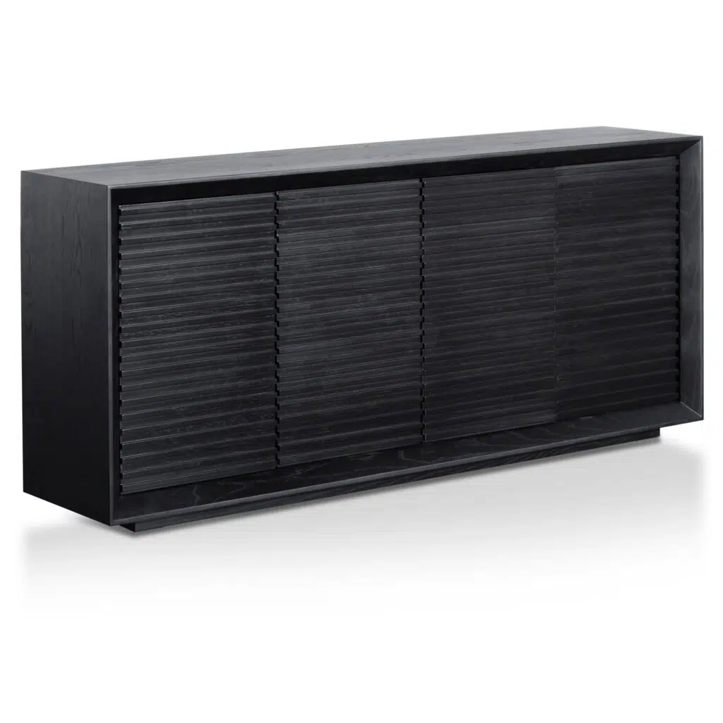 Veny 1.8m Black Oak Sideboard Horizontal Wood Slat Storage