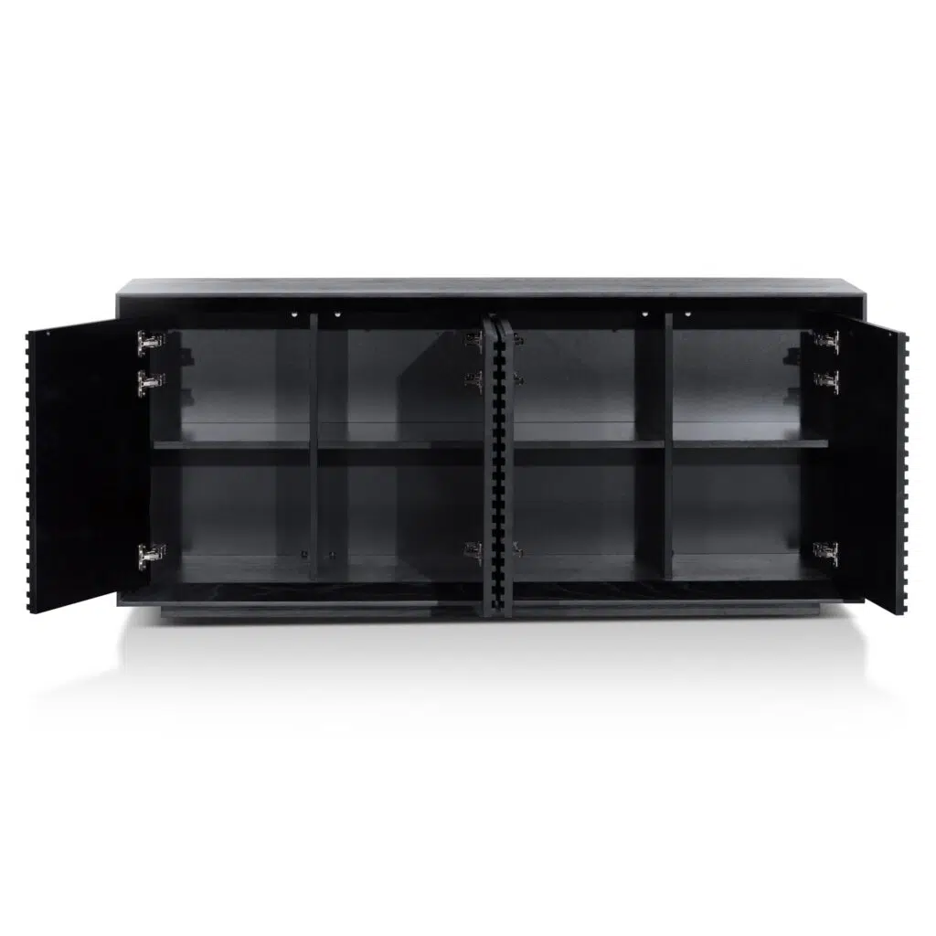1.8m Black Oak Modern Sideboard Horizontal Wood Slat Design