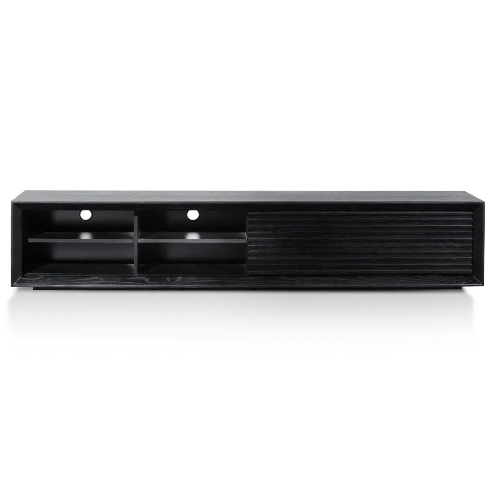 2.3m Black Oak Wooden TV Entertainment Unit with Spacious Storage