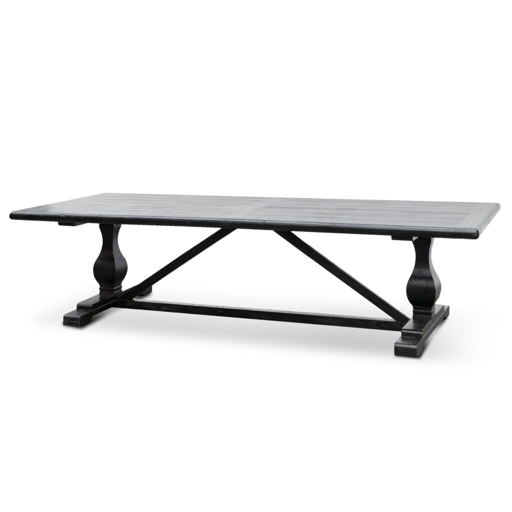 Reclaimed Dining Table Black Thick Top Industrial Style