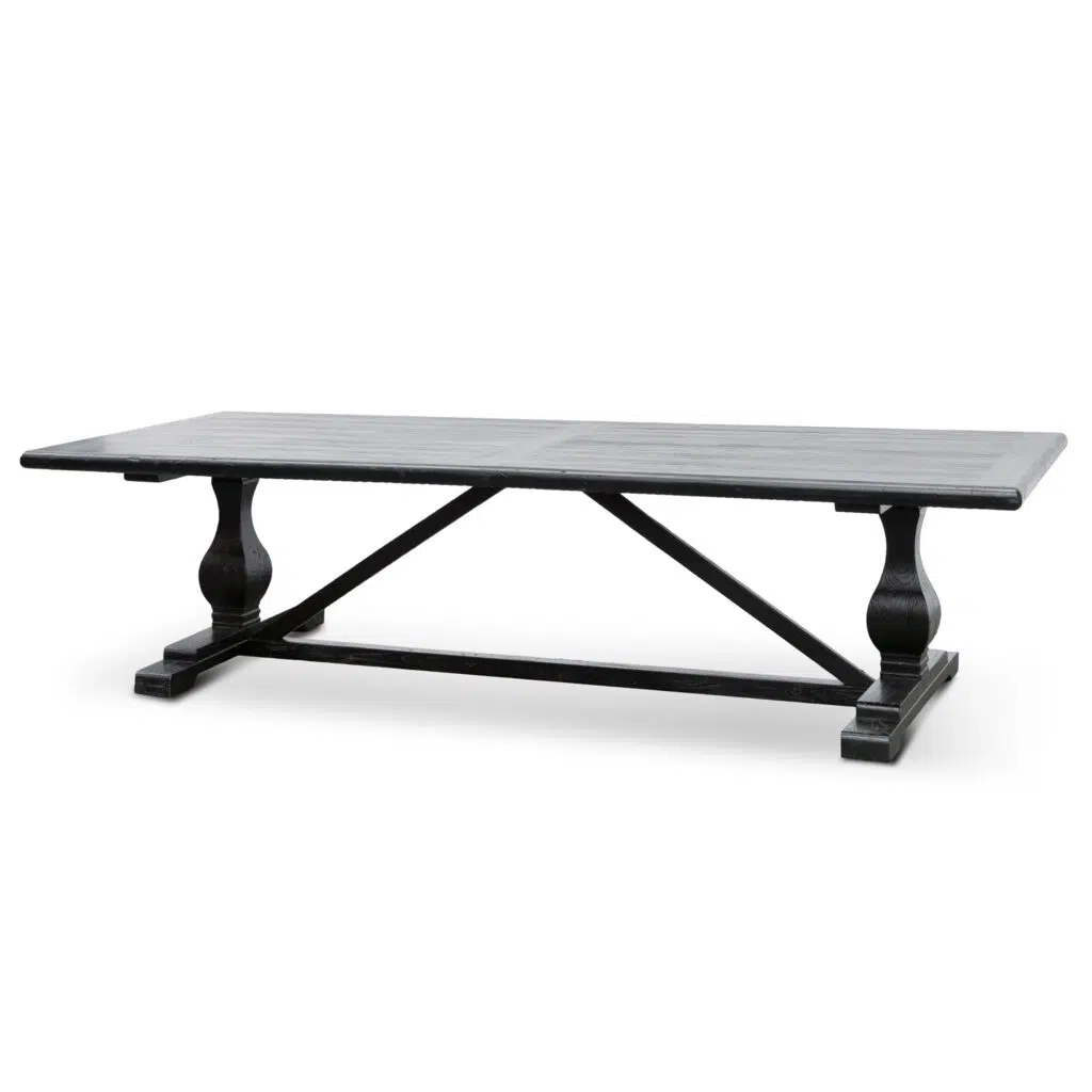 Reclaimed Dining Table Black Thick Top Industrial Style
