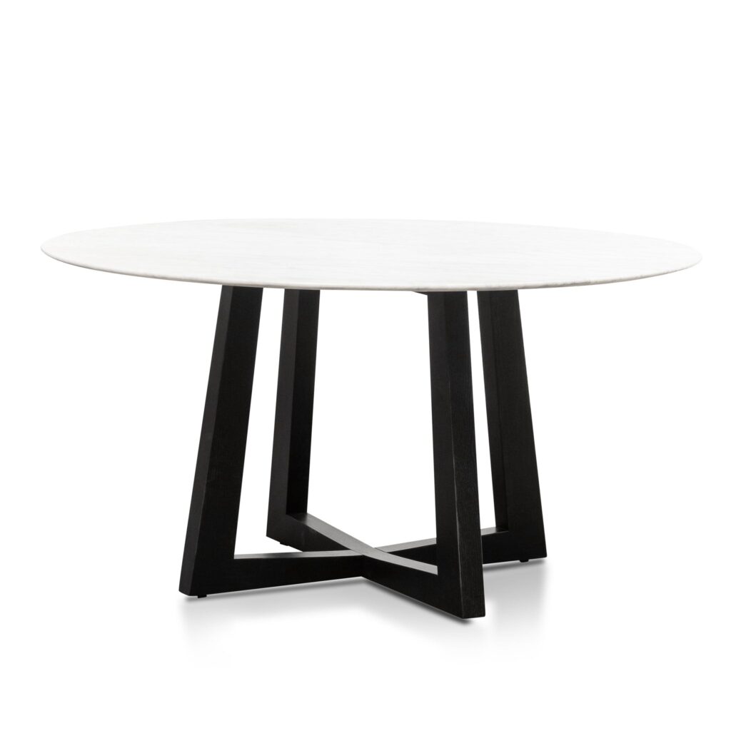 Nyven 1.5m Round Black Marble Dining Table X-Cross Base