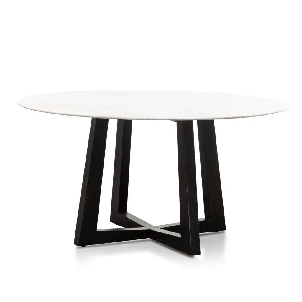 Nyven 1.5m Round Black Marble Dining Table X-Cross Base