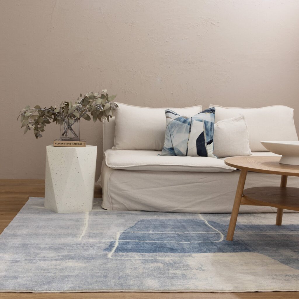 Cloud Abstract Blue Modern Living Rug Machine-Washable Luxurious Comfort