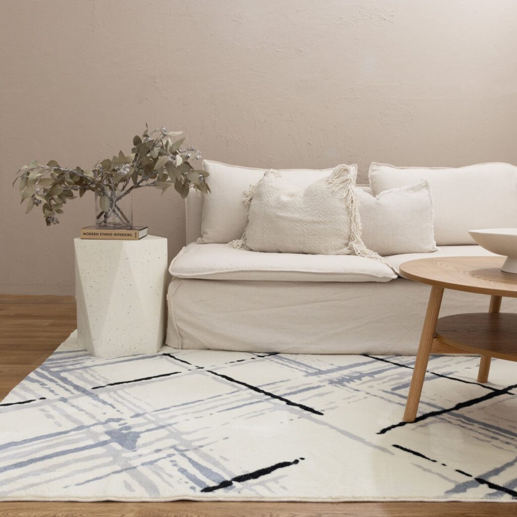 Cloud Geo Cream Blue Machine-Washable Cloud-Soft Comfort Rug Sustainable Modern Home