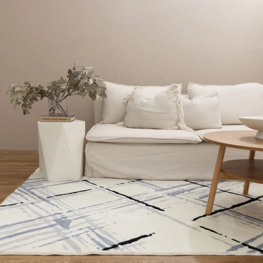 Cloud Geo Cream Blue Machine-Washable Cloud-Soft Comfort Rug Sustainable Modern Home