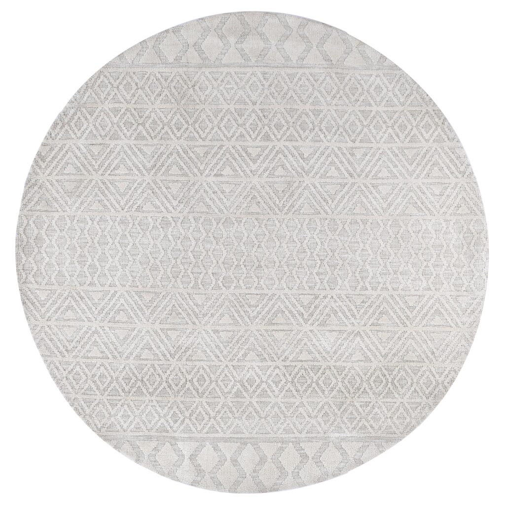 Cream Round Rug with Geometric Patterns & Durable Material for Modern Interior